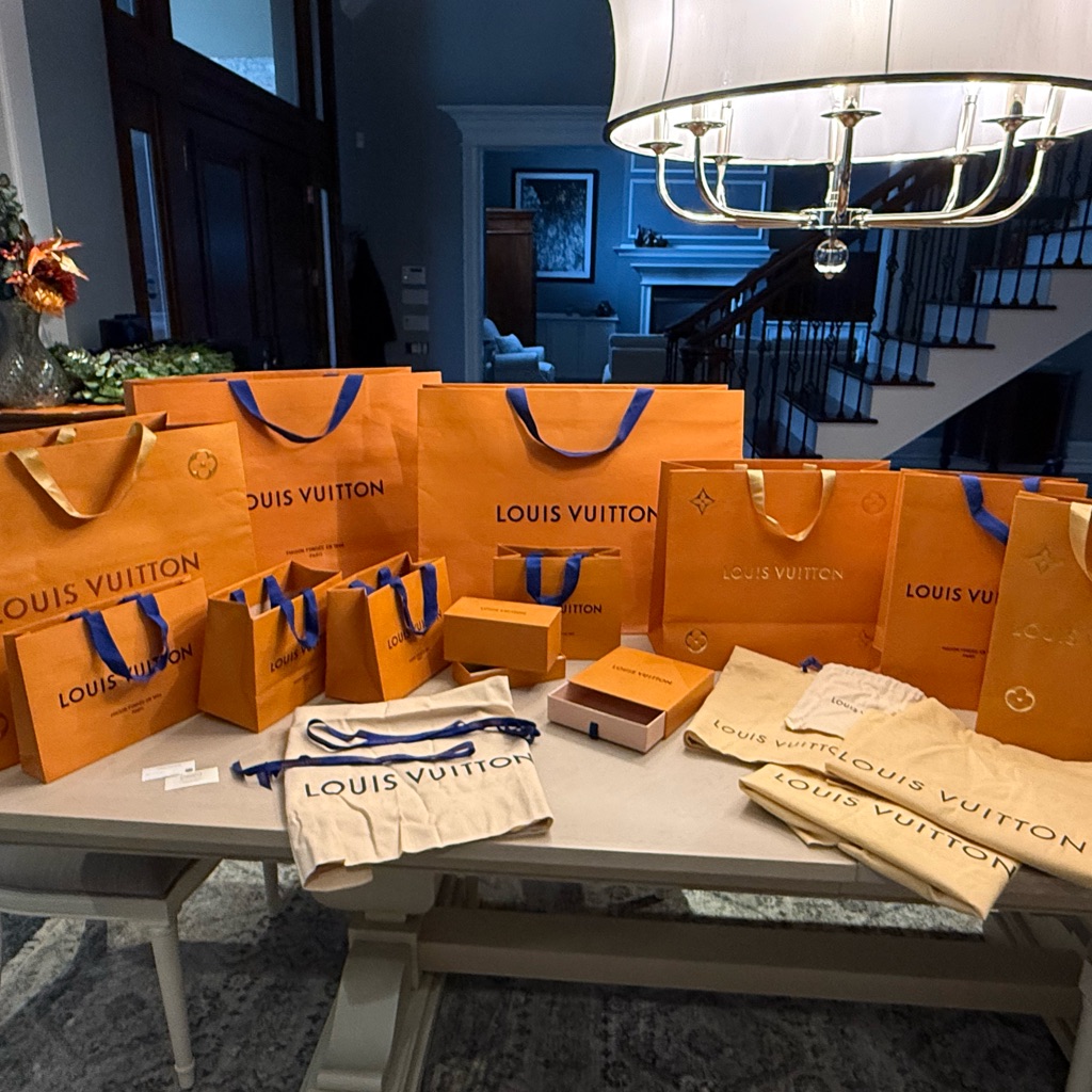 Louis Vuitton Orange And Blue Shopping Set